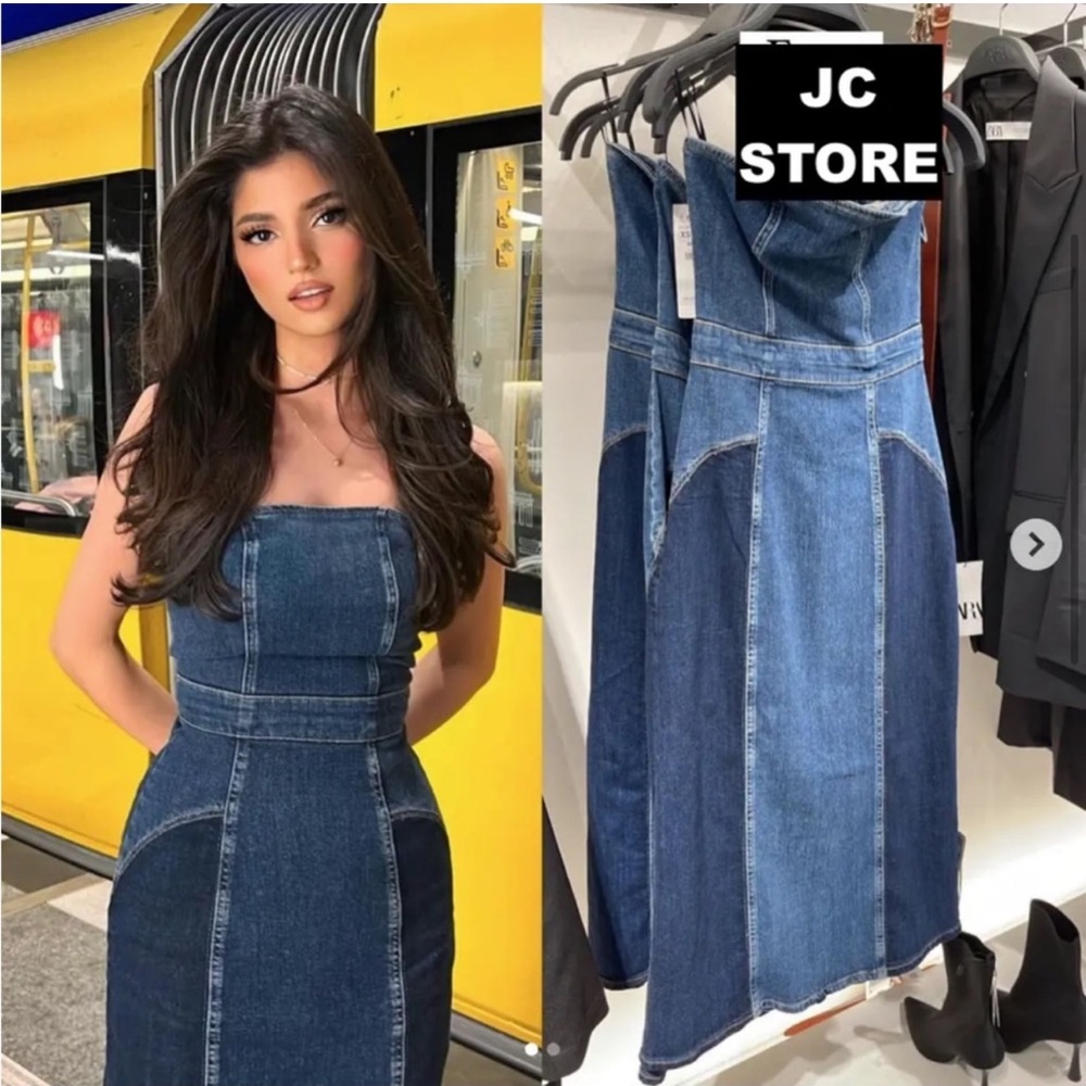 ZARA PATCHWORK DENIM DRESS - Picture 2 of 5
